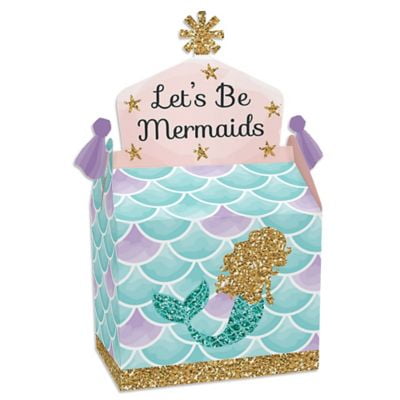 Let’s Be Mermaids - Treat Box Party Favors - Baby Shower or Birthday Party Goodie Gable Boxes - Set of 12