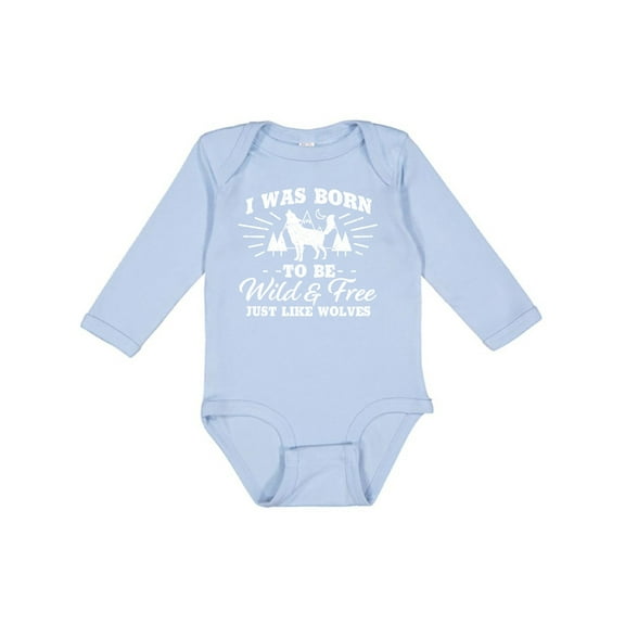 Inktastic I was Born to be Wild and Free with Wolf and Mountains Boys or Girls Long Sleeve Baby Bodysuit