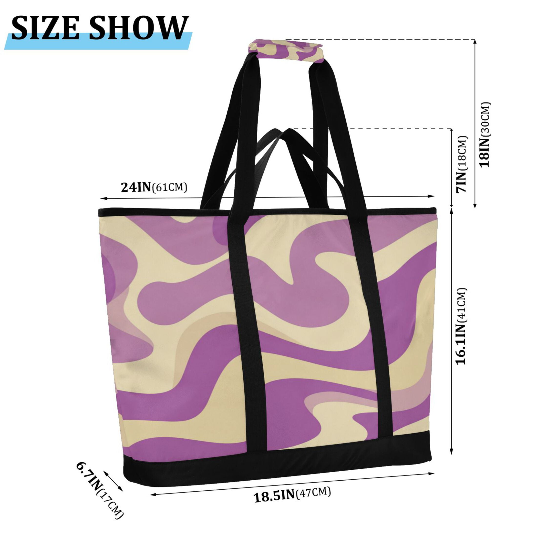 Extra-Large Wide Opening Design Capacity Hand-Held Ice Pack Thickened Insulation Layer For Long-Lasting Cold Retention For Outdoor Shopping Picnics And Camping Light Purple Cream Flowing