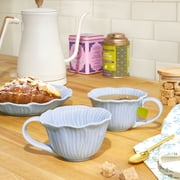 Beautiful Blue Embossed Flower Stoneware Mug Set, 2-Piece by Drew Barrymore