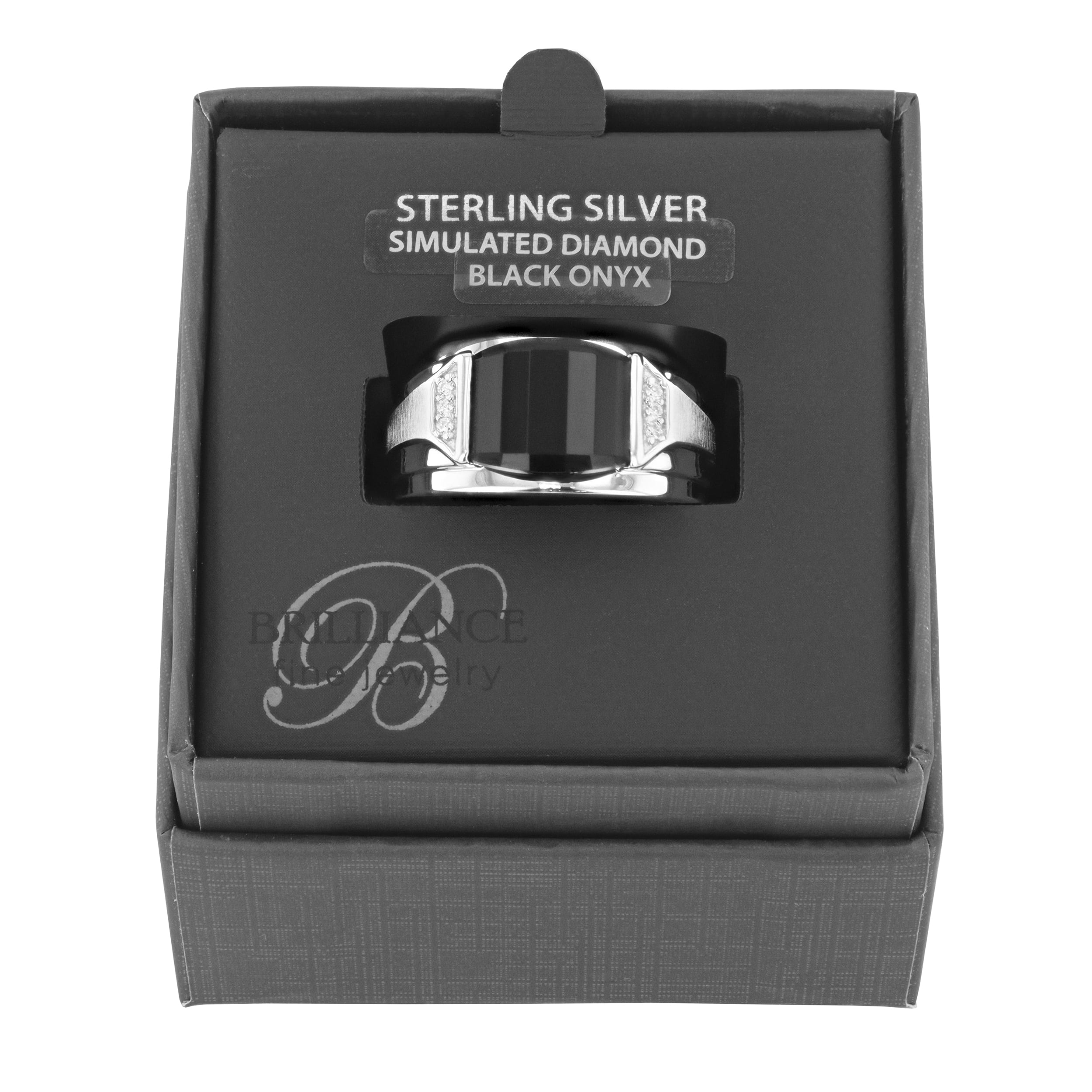 Men's Black Onyx and Simulated Diamond Ring in .925 Sterling Silver