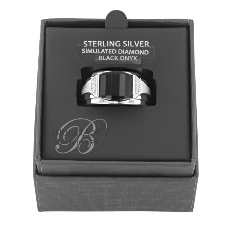 Brilliance Men's Black Onyx & Diamond Ring, Sterling Silver photo 4