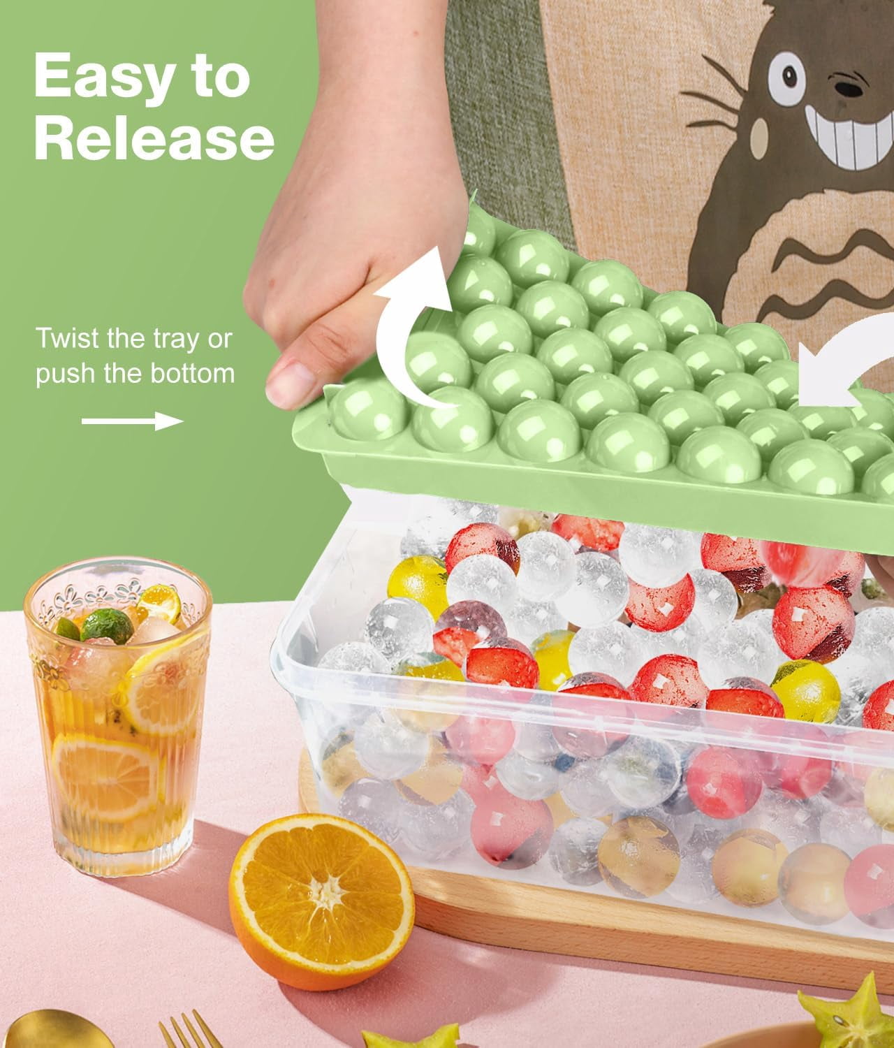 Ice Cube Tray with Lid and Bin,Ice Tray,62 Round Ice Trays for Freezer, BPA-Free Plastic Ice Cube Molds, Easy Release Ice Ball Maker, Stackable Ice Molds for Cocktails, Whiskey, Coffee