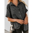 thumbnail image 4 of QWZNDZGR Womens Button Down Shirts V Neck Loose Casual Shirt, 4 of 7