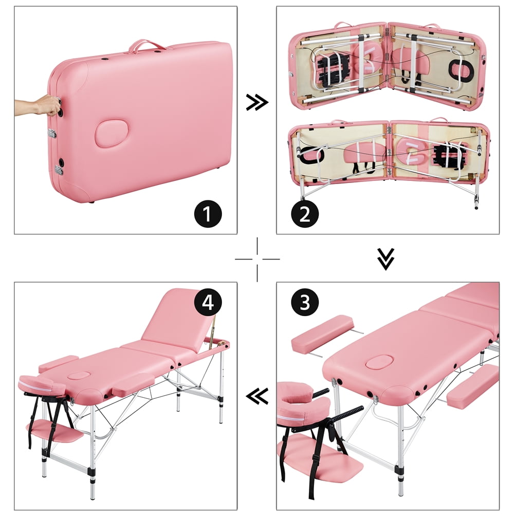Renwick Adjustable Professional Massage Bed Max. Load Bearing Static 551.2lb, Pink