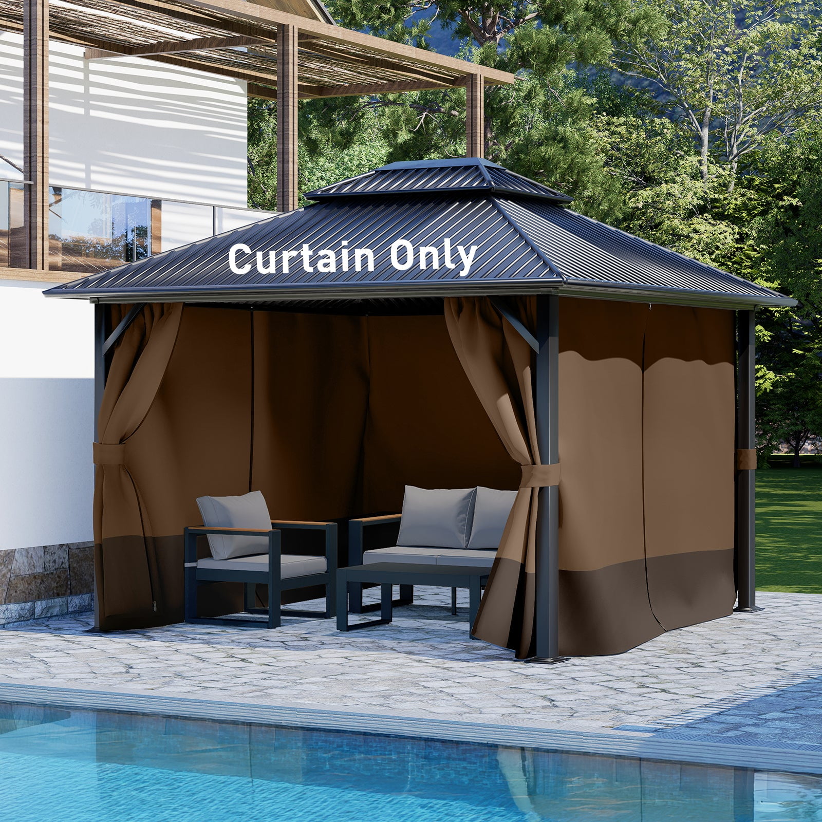 Aoodor 10' x 12' Gazebo Curtain Set Protecting Privacy Side Walls 4 Panels, Curtain Only - Brown and Coffee