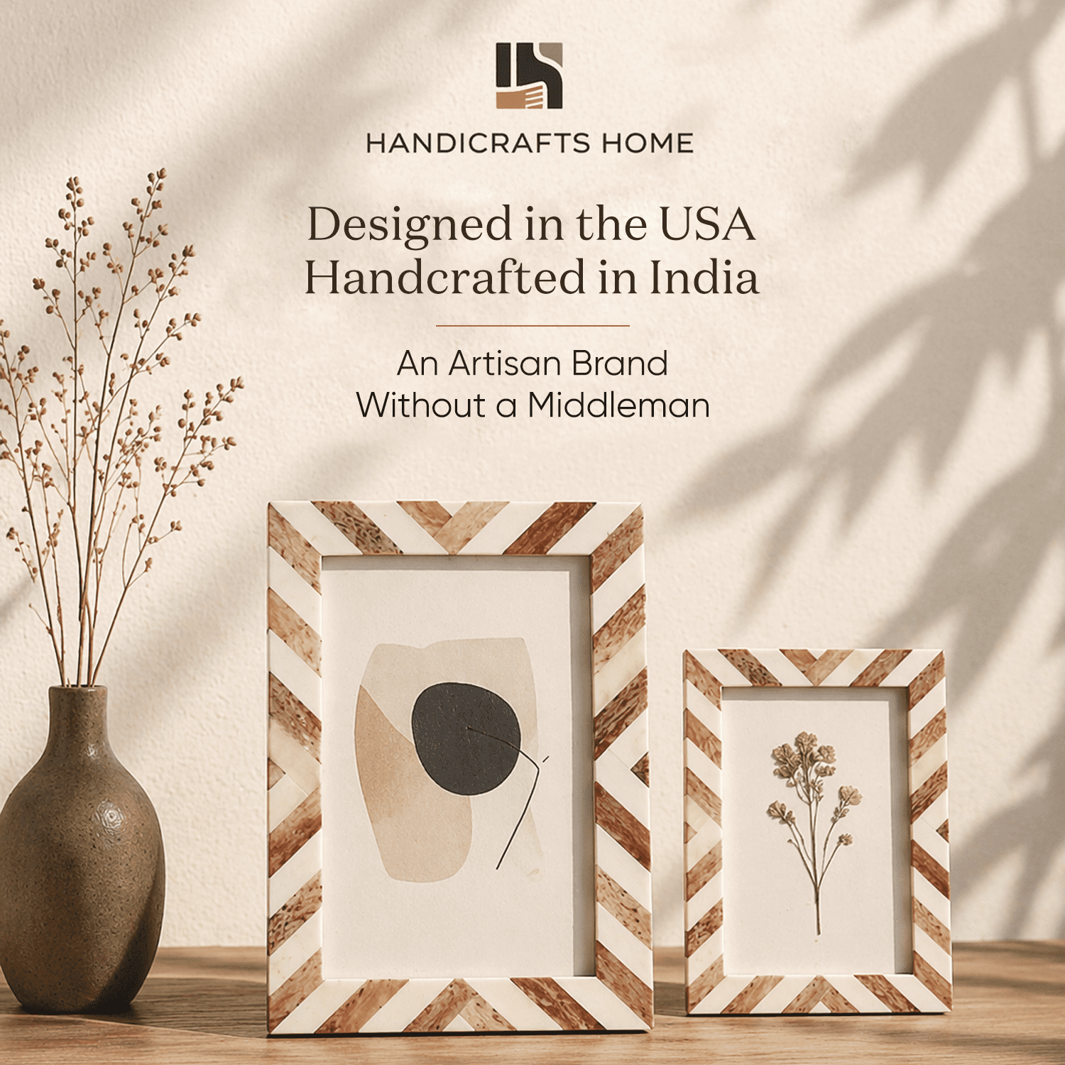 Handicrafts Home 5x7 Picture Frame, Brown Chevron Bone Inlay Photo Frame, Rustic Farmhouse Wall or Tabletop Picture Frame for Home Wall Decor