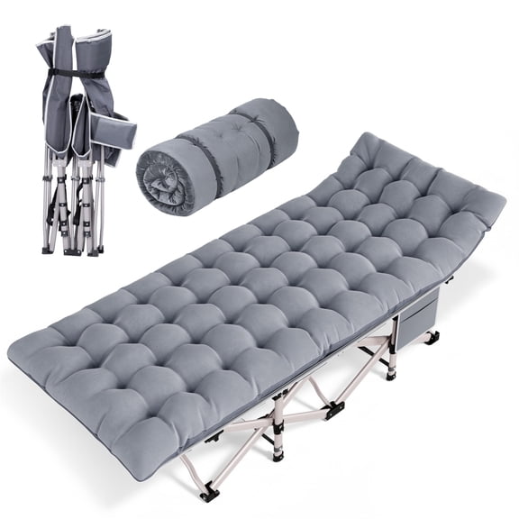 Fenbeli Heavy Duty Camping Cot with Mattress for Adults, Folding Cot Bed, Portable Sleeping Cot for Camping Travel Outdoor Tent Home Guest, Gray