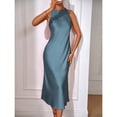 thumbnail image 6 of Dusty Blue Elegant Sleeveless High Neck Maxi Dress With Fishtail Hem, 6 of 7