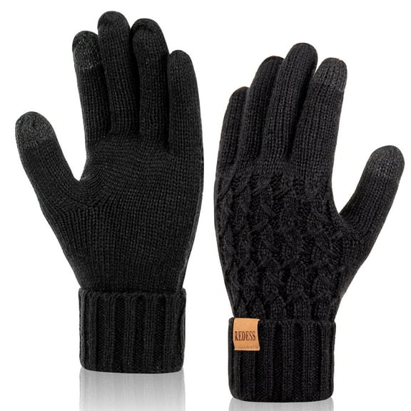 REDESS Winter Gloves for Women Touchscreen Texting Warm Knit Fleece Lined Gloves for Cold Weather Black