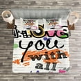 thumbnail image 3 of Ambesonne I Love You Quilted Bedspread Set 3 Pcs, Grunge Sketchy Style, Queen Size, Multicolor, 3 of 3