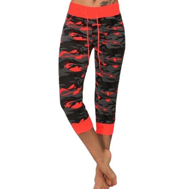 Mujeres Pantalones Yoga Pantalones deportivos al aire libre interior Pantalones recortados Jogging Ejercicio Drawstring Ajustable Cintura Leggings Gimnasio Ropa roja L Eigraketly OD003018-09