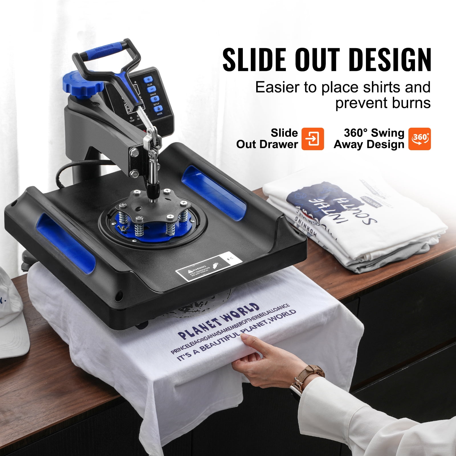KFFKFF Heat Application Device, 15 x 15 inch, Quintuple Function Heat Transfer Equipment with 30 oz Tumbler Application, 360° Rotating Digital Shirt Application, Teflon Layer, for Shirts/Mugs/Caps