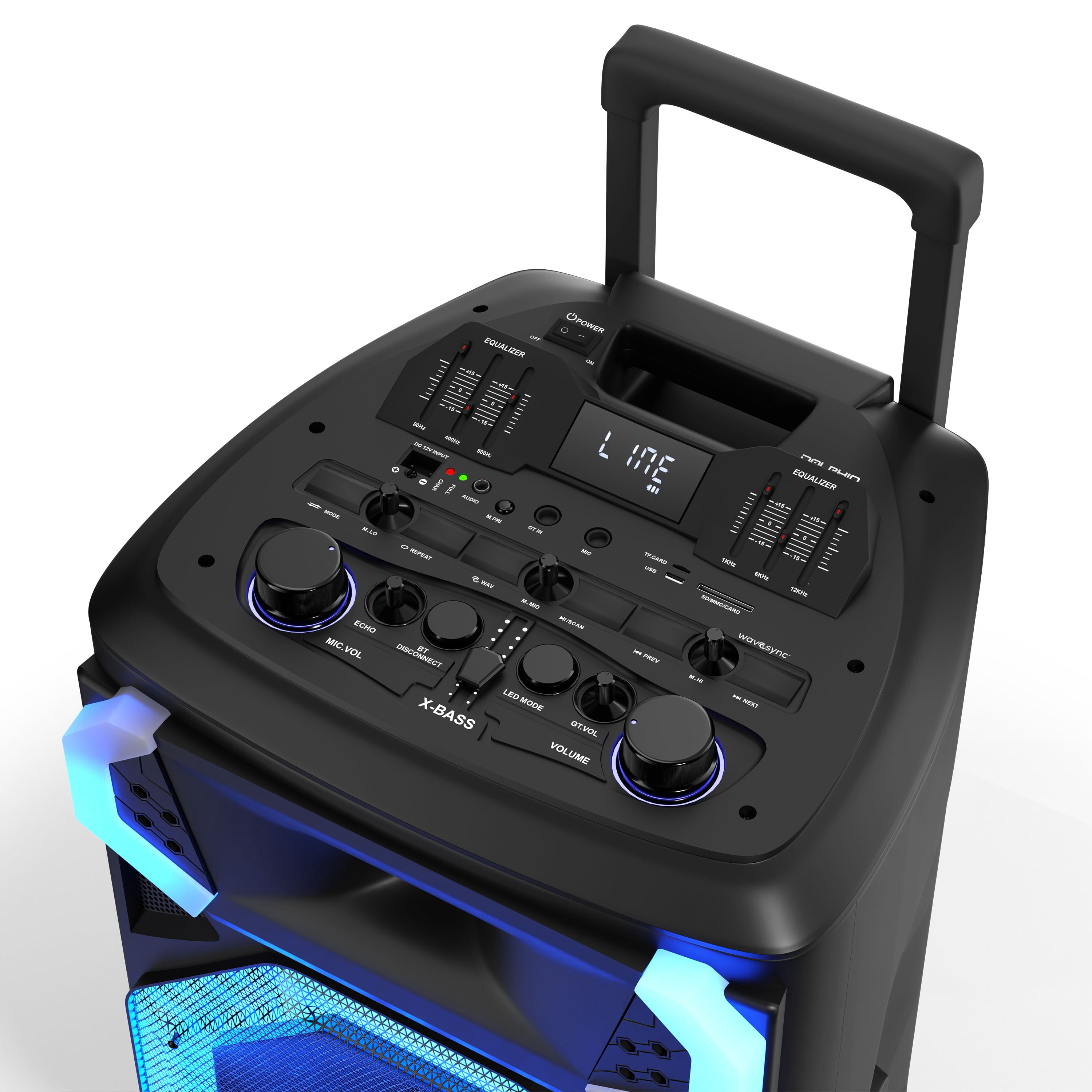 Dolphin SP-3112RBT High Powered Portable Bluetooth Speaker – 12-Inch Woofer, TWS, X-BASS, UHF Microphone, Dynamic LED Lights, Long Lasting Battery
