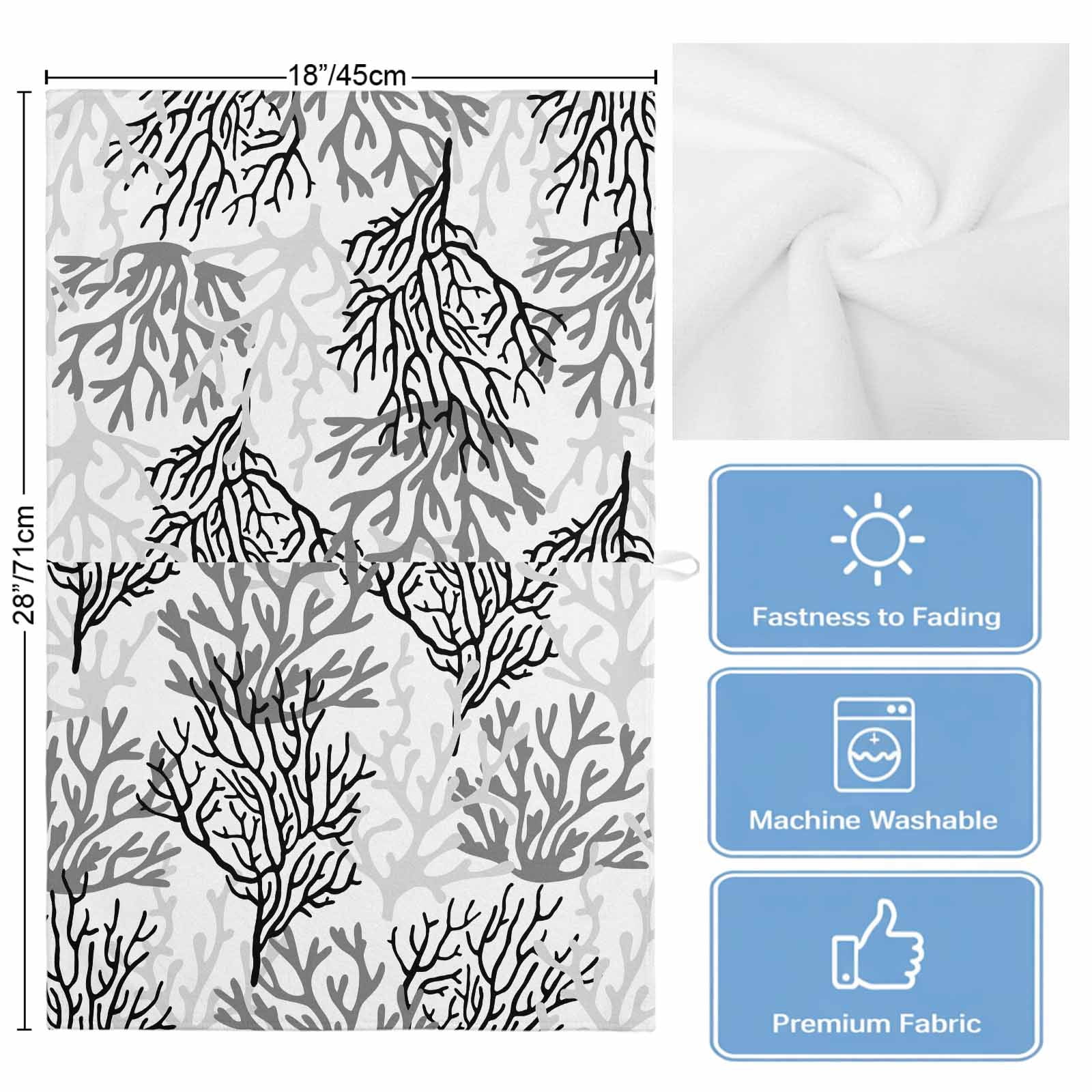 Black Gray Coral Coastal Kitchen Towels Set of 3, Water Absorbent Dish Towel, Summer Beach Seaside Nautical Decorative Hand Towels - Quick Drying Cloth for Cooking Baking, 18x28 Inch