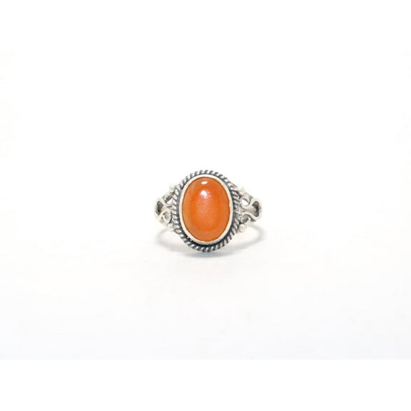 Heaven Crafts Orange Carnelian Gemstone Ring 925 Sterling Silver Handmade Boho Dainty Jewelry Gift For Her