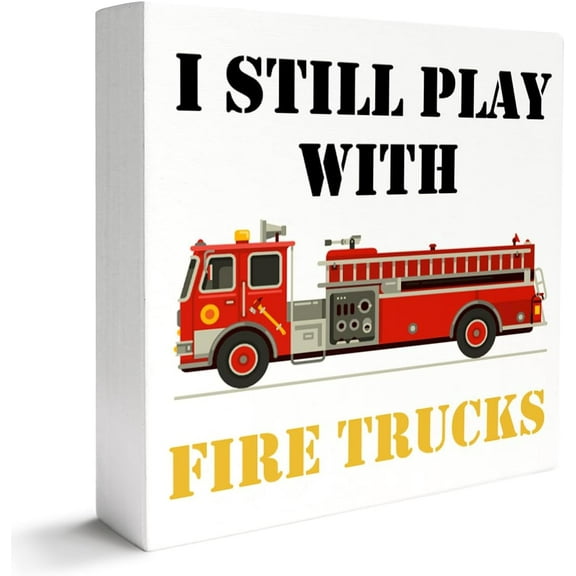 Zomyto 5"x5" Firefighter Gift for Men Women, Appreciation Thank You Gift for Firefighter, Fireman Christmas Birthday Graduation Retirement Gifts, Fire Trucks, Wooden Box Sign