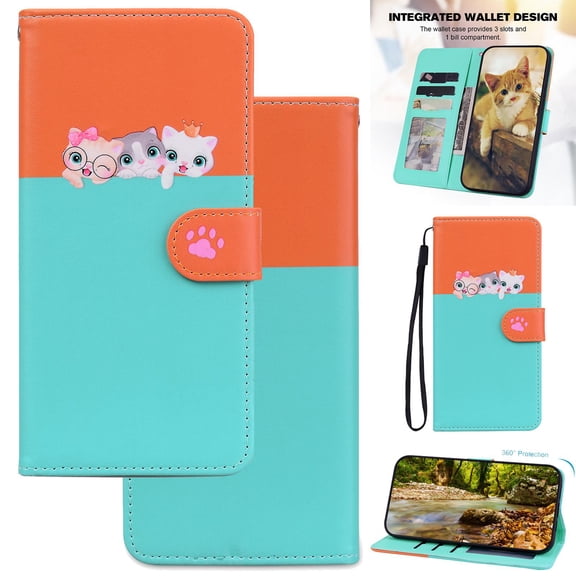 For Samsung Galaxy S25 Plus Cute Animal Pattern Wallet Case,Color Matching Premium PU Leather Shockproof Magnetic Flip Kickstand Credit Card Slots Slim Phone Case with Wrist Strap, Skyblue