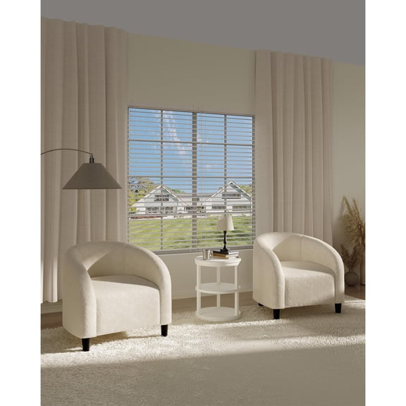 Accent Chair for Bedroom Set of 2 Living Room Chairs Boucle Barrel Chairs Round Armchairs for Reading Room Guest Room(Beige)