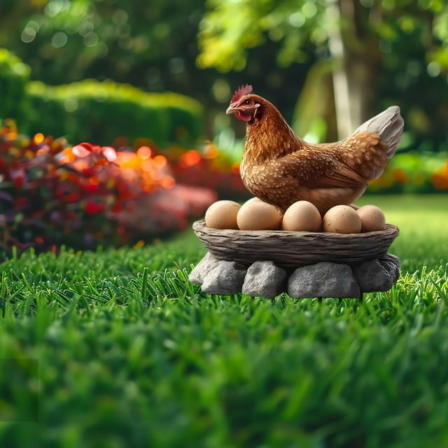 2D Flat Hen Taning Huevos Decoración del patio de de jardín para el espacio al aire libre Multipropósito ligero 30x20 cm de césped