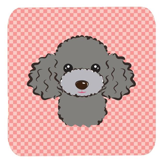 3.5 x 3.5 In. Checkerboard Pink Silver Gray Poodle Foam Coasters, Set Of 4