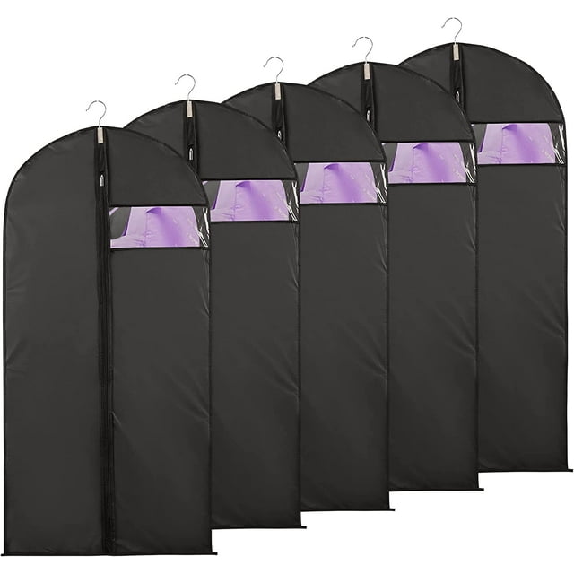 5 uds fundas de ropa transparente Visible ventana traje chaqueta cubierta antipolvo impermeable polilla humedad 60x127cm negro