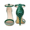 thumbnail image 2 of BLISSFUL STEP Women's Sandals Stiletto Heels Stripe Ankle Strap Polka Dots Sandals Green 9, 2 of 6