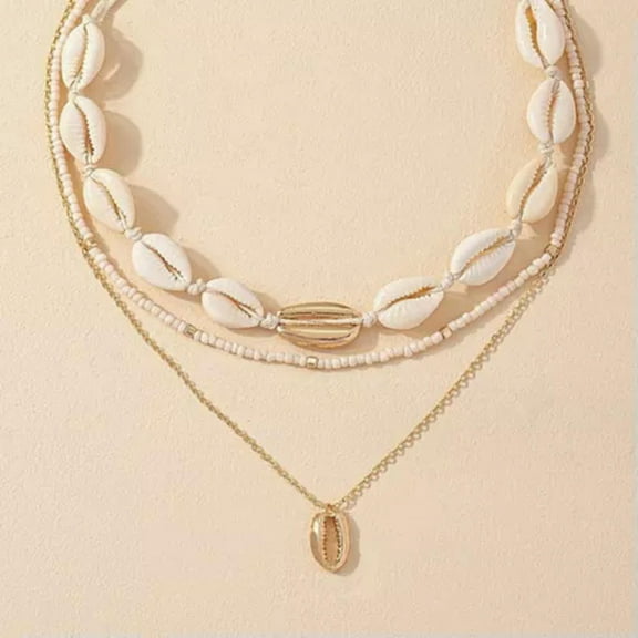 K-KED Three Layer Beach Seashell Choker Necklaces Bohemian Natural Shell Necklace-_-golden