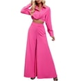 thumbnail image 2 of YHAJDS Two Piece Set for Women,Womens Pants Suit Solid Color Long Sleeve Lapel Knit Sweater Top with Pants Ladies Warm Fall Winter Fashion Casual Suit, 2 of 5