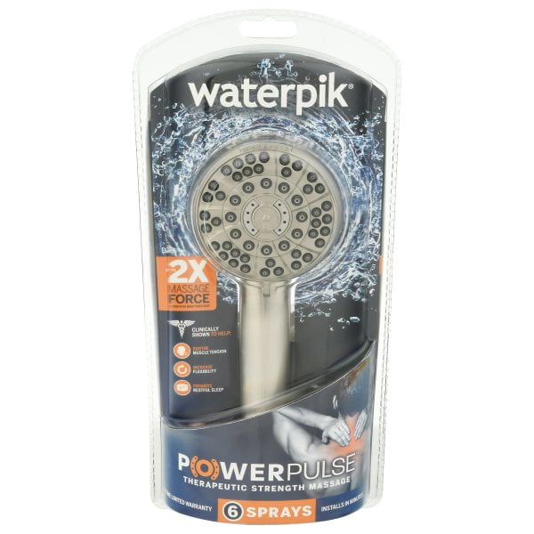 Waterpik XAS649E PowerPulse Brushed Nickel 6Setting Showerhead 1.8