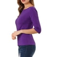 thumbnail image 4 of INSPIRE CHIC Mother's Day Women's Tops Elbow Sleeves Boat Neck Slim Fit Classic Casual Tee Shirt Deep Purple L, 4 of 7
