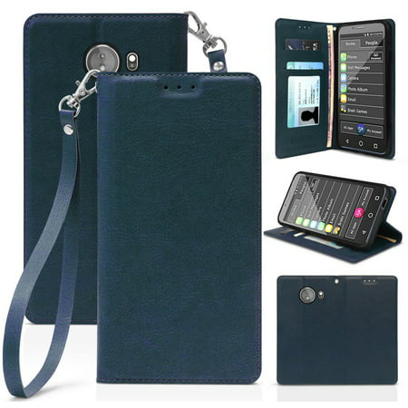 Jitterbug Smart2 Case, New Folio Leather Wallet Credit Card Slot ID Cover, View Stand [with Subtle Magnetic Closure and Wrist Strap Lanyard] for GreatCall Jitterbug Smart2 (Best Smartphone Credit Card Processing)