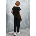 thumbnail image 3 of Mengpipi Women Casual 2 Piece Outfit Long Pant Set Sweatsuits Tracksuits Short Sleeve Tops Long Pants Outfits Loungewear, Black-M(US 8-10), 3 of 6