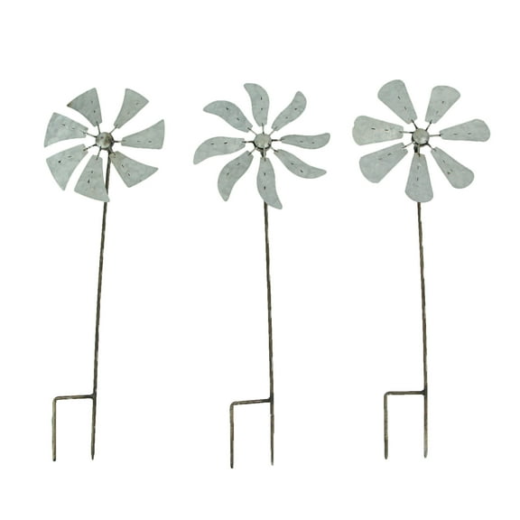 Zeckos Metal Kinetic Wind Spinner Pinwheel Garden Stakes Set of 3