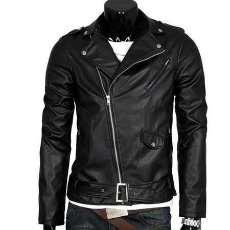 Men Leather Jacket Slim Fit Motorcycle Jacket Zipper Casual Coat Spring Autumn Winter black (Best Leather Jacket Companies)