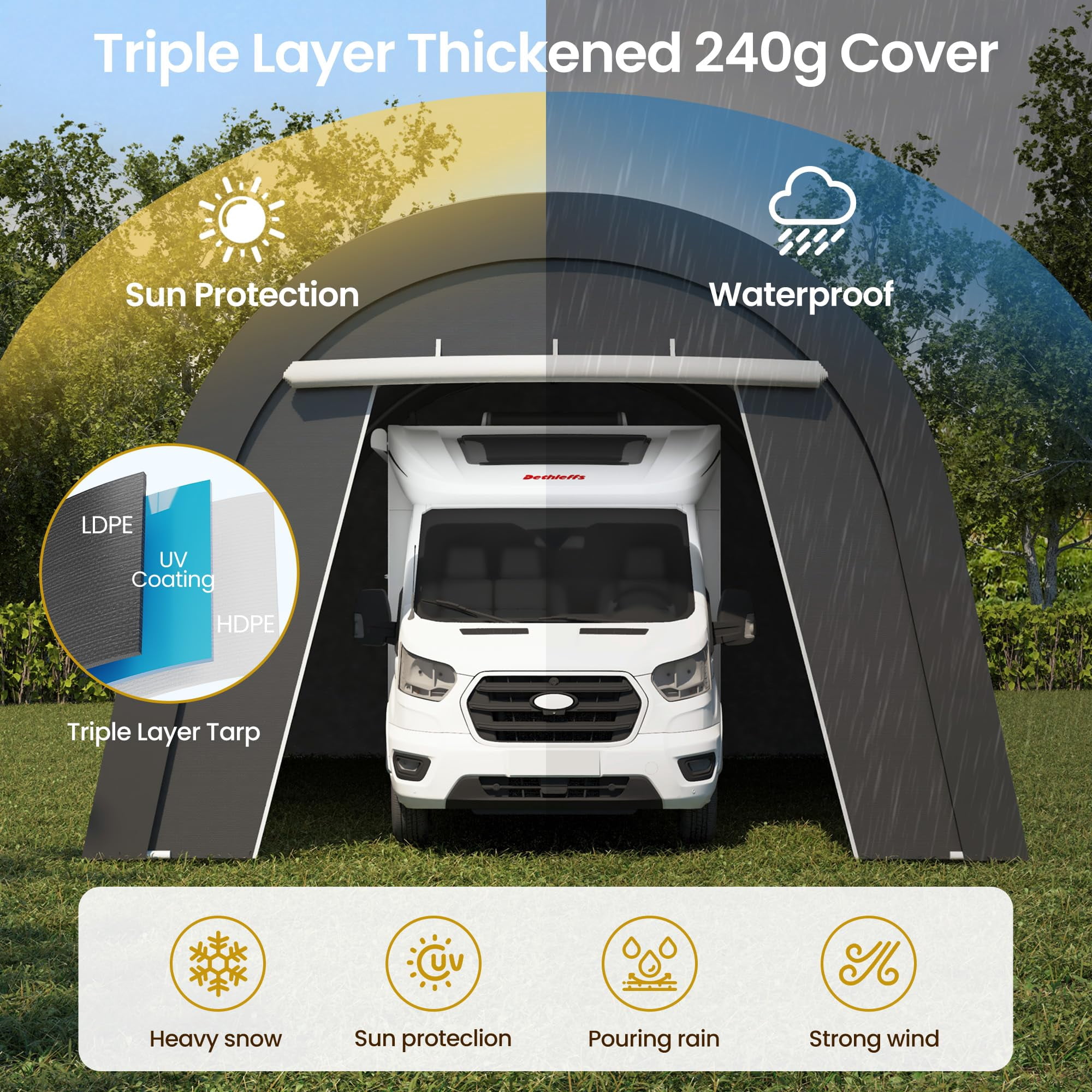 May in Color Domed Carport 12' x 25', Portable Garage with 2 Roll up Doors, Heavy Duty Car Canopy Party Tent, All-Season Storage Shelter Shed Carport for Motorcycle, Boat, Truck, or Garden Tools