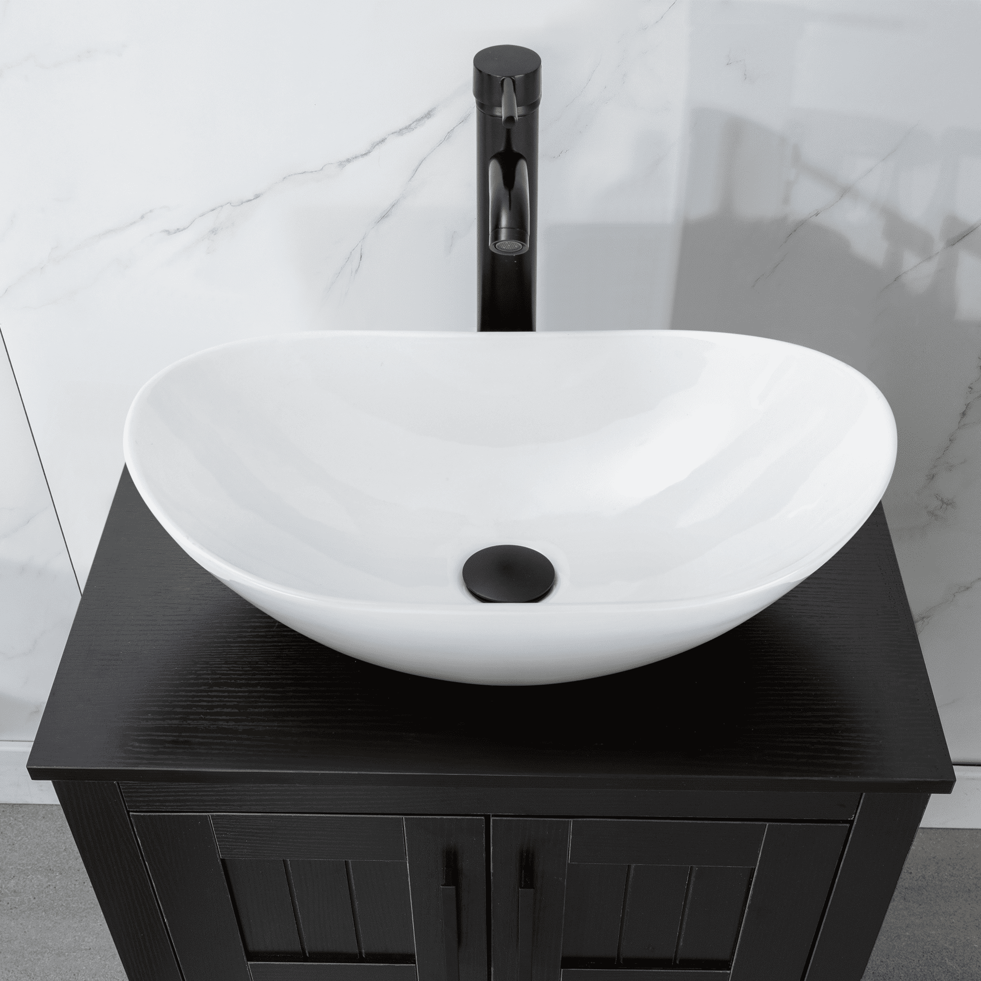 Eclife 21-inch Ceramic Vessel Sink Bathroom Above Counter Basin with Chrome Faucet and Pop-Up Drain, White