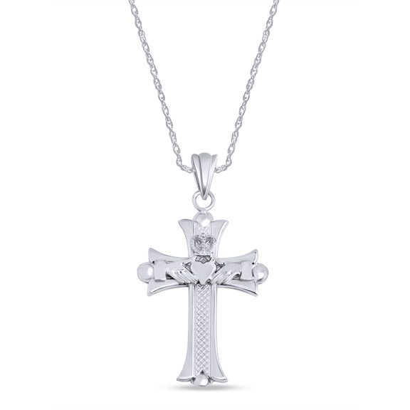 AFFY Claddagh Cross Pendant Necklace in 14k White Gold over Sterling Silver