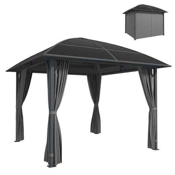 Outsunny 10' x 10' Hardtop Gazebo with UV60+ Polycarbonate Roof & Curtains