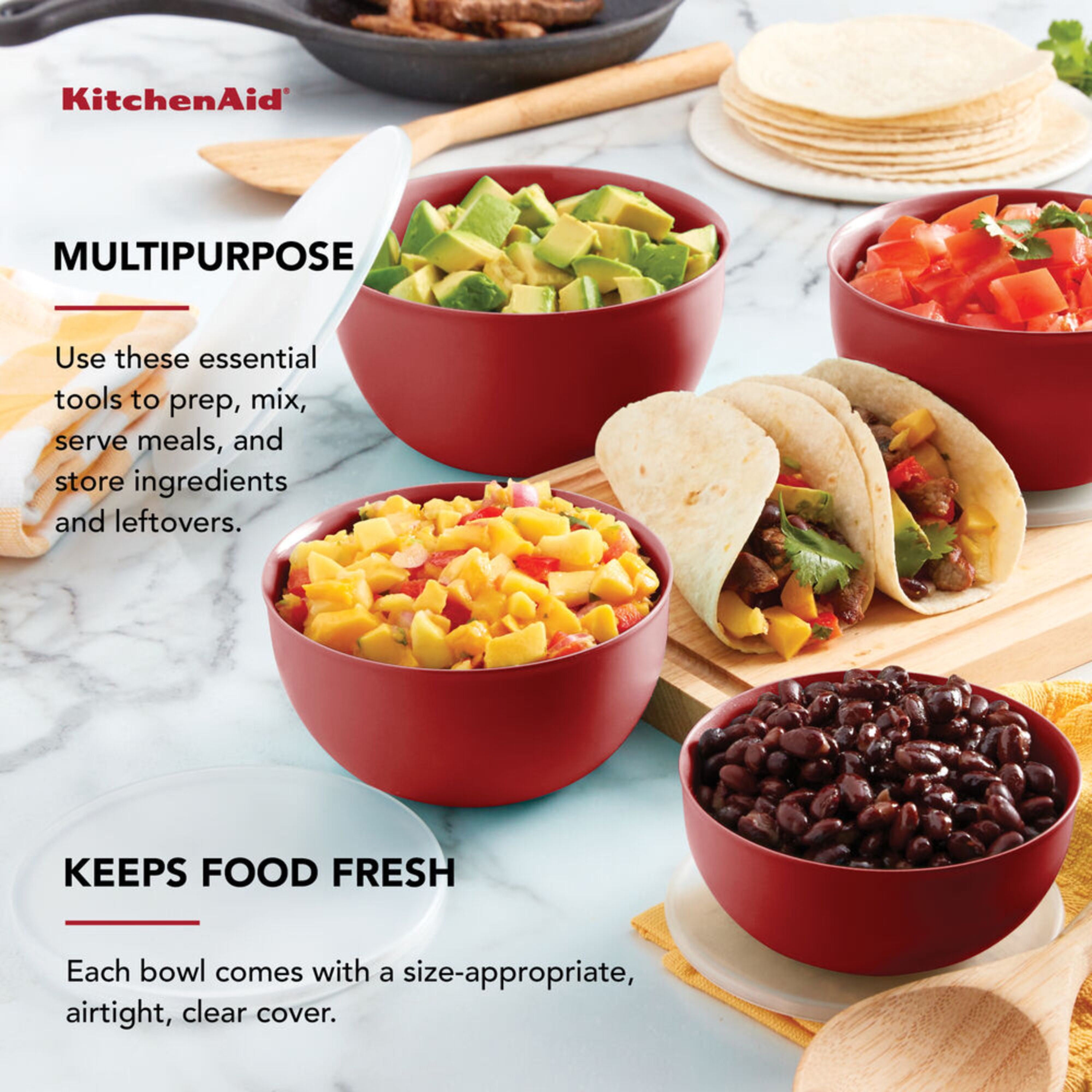 KITCHENAID Salad Spinner Fruit Mixer Red Serving Storage Bowl 3