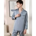 thumbnail image 3 of Pijamas Manga Larga Casual Solapa Satén Para Hombre Conjunto, 3 of 8