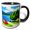 Black/White, variant on 3drose, Tents by the Mountain Lake on a Sunny Summer Day. Happy Camper Gift, 11oz Two-tone Red Mug