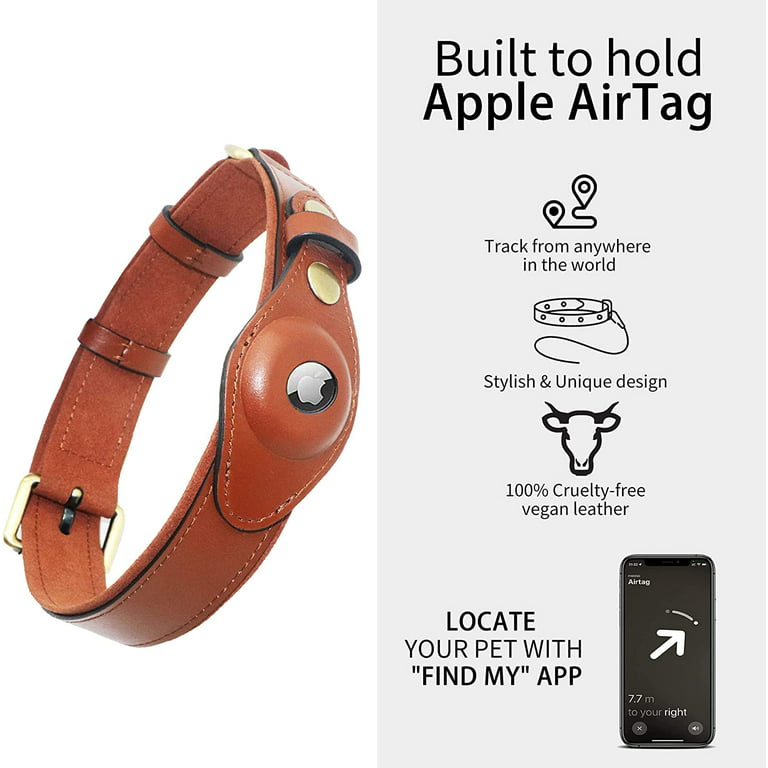 Premium Leather & Vegan Leather Apple AirTag Dog Collar All in One Design Air  Tag Holder for Small Medium Large Breed Dogs 