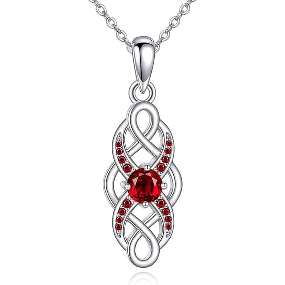 JUSORA Celtic Knot Necklace 925 Sterling Silver Infinity Necklace Irish Birthstone Pendant Infinity Celtic Knot Jewelry Gifts for Women