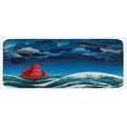 thumbnail image 1 of Nautical Kitchen Mat, Vintage Vessel Sailing in Stormy Weather at Dark Night Majestic Wave Print, Plush Decorative Kitchen Mat with Non Slip Backing, 47" X 19", Blue Orange Plum, by Ambesonne, 1 of 1