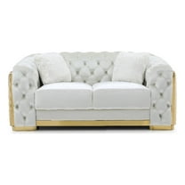 Pemberly Row Modern Velvet Upholstered Loveseat in Ivory/Gold Finish