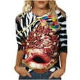 thumbnail image 2 of Aloohaidyvio Mardi Gras Shirts,Womens Mardi Gras Party Top 3/4 Sleeve Mask Shiny Glitter Print Crew Neck T-Shirt, Mardi Gras Clothing, 2 of 6