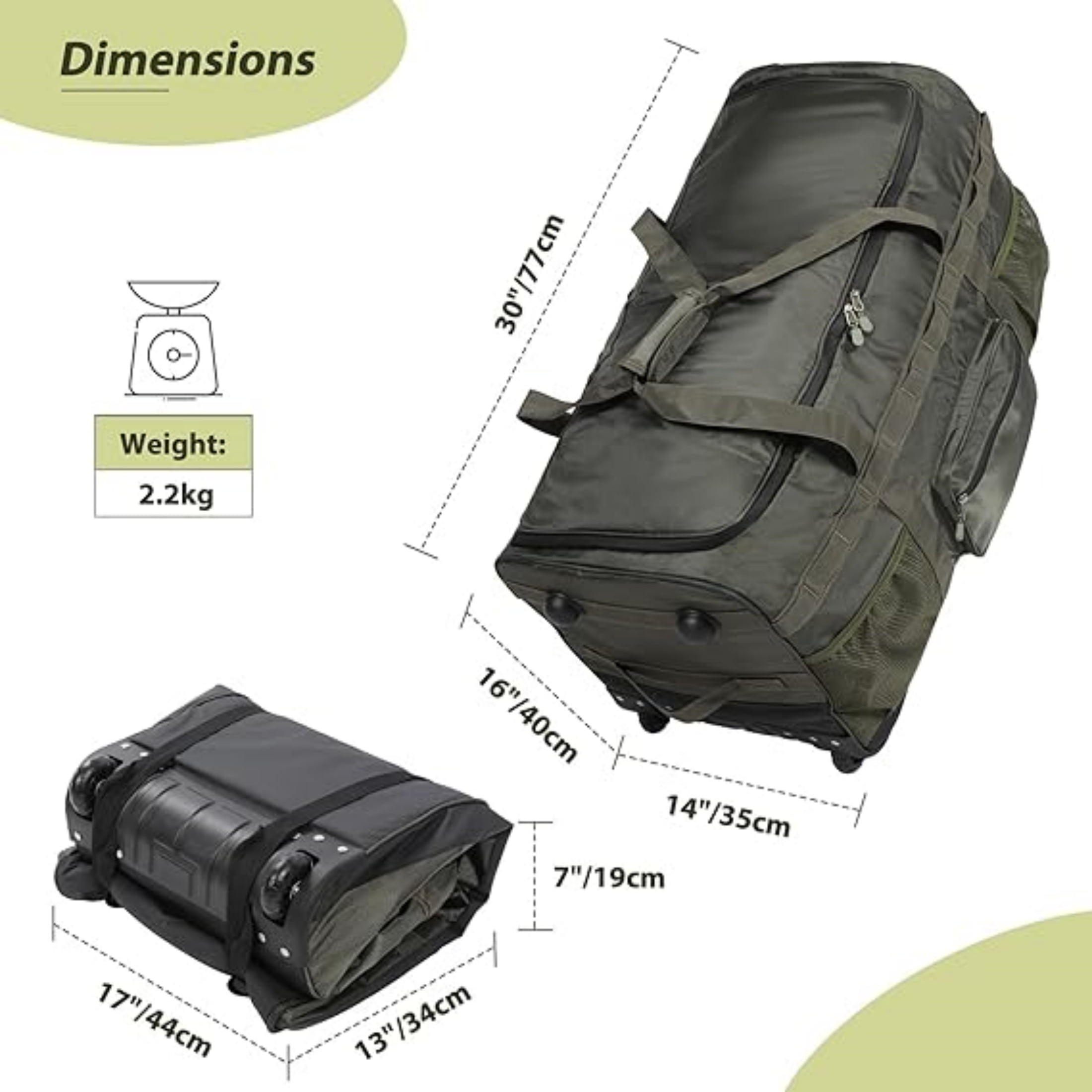 REDCAMP 100L Foldable Rolling Duffle Bag with Wheels, Extra Large Travel Luggage Collapsible Duffel Bag, Military Green