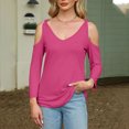 thumbnail image 4 of LEBONYARD Womens Tops Clearance under $5 Fall Fashion,Long Sleeve Shirts for Women up to 50% off,Women Solid 3/4 Sleeve V-Neck Pullover Strapless Tops Shirts Blouse Hot Pink S, 4 of 7