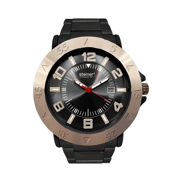 Reloj De Hombre Steiner Con Bisel Giratorio Y Fechador 3 Atm Negro